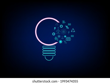 Green Icon Of Energy Resource, Solar Cell, Wind, Fossil Fuel, Sun, Nuclear, Hot Spring On Blue And Black Background. Energy Concept. 