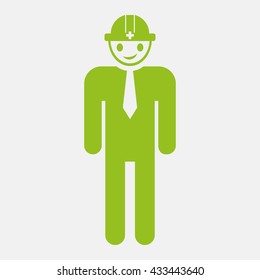 Green icon of Engineer on Light Gray background. Eps-10.