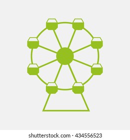 Green icon of Ferris wheel on Light Gray background. Eps-10.