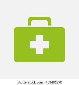 Green icon of First Aid Box on Light Gray background. Eps-10.