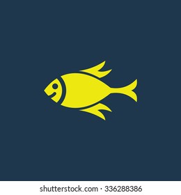 Green icon of Fish on dark blue background. Eps.10