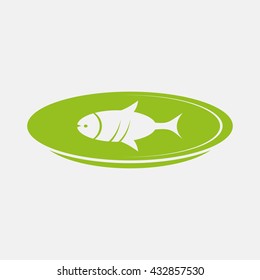 Green icon of Fish on Light Gray background. Eps-10.