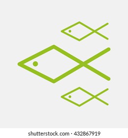 Green icon of Fish on Light Gray background. Eps-10.