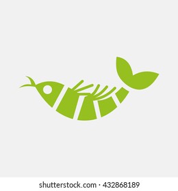 Green icon of Fish on Light Gray background. Eps-10.