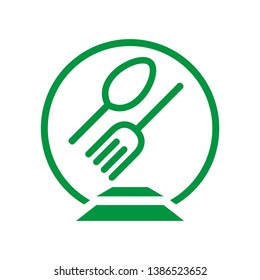 Green icon with fork and spoon for vegan  restaurant biological with stairs - Eps - vector isolated