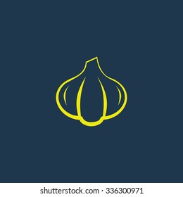Green icon of Garlic on dark blue background. Eps.10