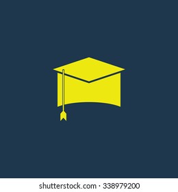 Green icon of Graduation cap on dark blue background. Eps.10