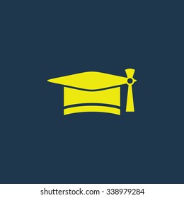 Green icon of Graduation cap on dark blue background. Eps.10