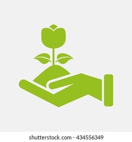 Green icon of Growth Concept, Plant in Hand on Light Gray background. Eps-10.