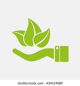 Green icon of Hand & Leaf on Light Gray background. Eps-10.