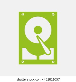 Green icon of Hard Disc on Light Gray background. Eps-10.