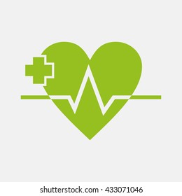 Green icon of Heart on Light Gray background. Eps-10.