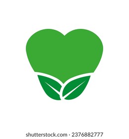 Icono verde con forma de corazón y hojas. Se puede usar para ecología, producto vegano. Logotipo de atención sanitaria a base de hierbas o de cuidados naturales. Ilustración vectorial. EPS 10.