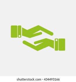 Green icon of Helping Hand on Light Gray background. Eps-10.