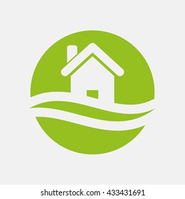 Green icon of Home on Light Gray background. Eps-10.