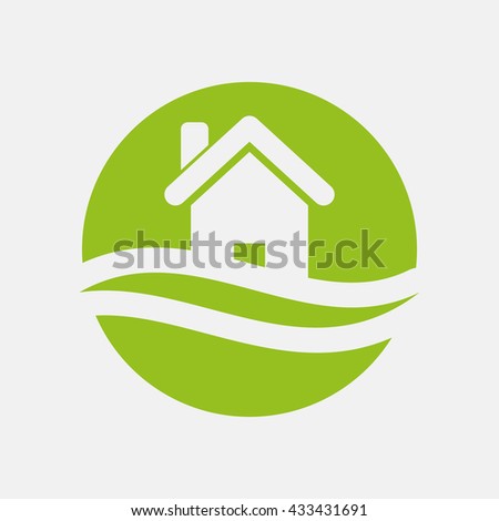 Green icon of Home on Light Gray background. Eps-10.
