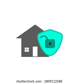 Icono verde de una casa con una buena alerta de tecla abierta. Ilustración del vector