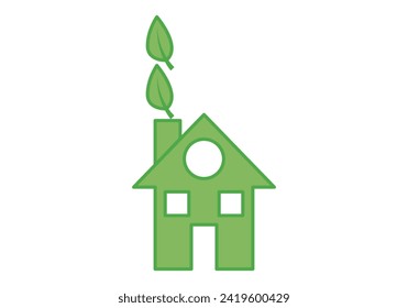 Green icon of a house with leaves.