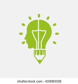 Green icon of Idea, Head & Write on Light Gray background. Eps-10.