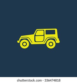 Green icon of Jeep on dark blue background. Eps.10