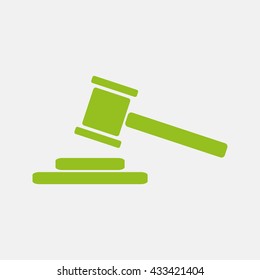 Green icon of Judge Hammer on Light Gray background. Eps-10.