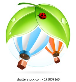 Green icon with leaves and Hot Air Balloon for your design