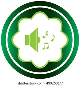 Green icon loudspeaker with notes