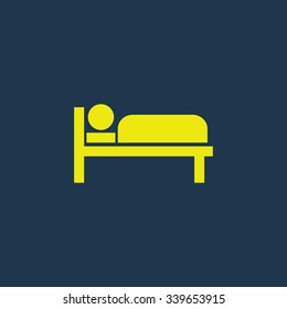 Green icon of Man In Bed on dark blue background. Eps.10