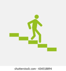 Green icon of Man on Down Stairs  on Light Gray background. Eps-10.