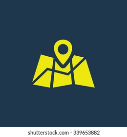 Green icon of Map Pointer on dark blue background. Eps.10