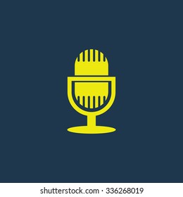 Green icon of Microphone on dark blue background. Eps.10