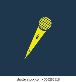 Green icon of Microphone on dark blue background. Eps.10