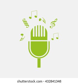 Green icon of Microphone on Light Gray background. Eps-10.