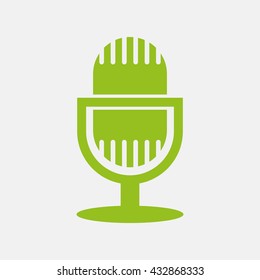 Green icon of Microphone on Light Gray background. Eps-10.
