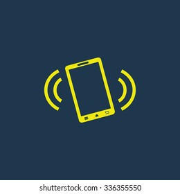 Green icon of mobile phone on dark blue background. Eps.10