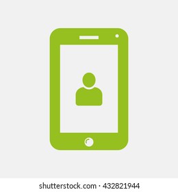 Green icon of Mobile Phone With User on Light Gray background. Eps-10.