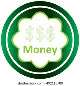 Green icon money and thre dollars