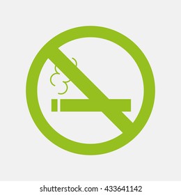Green icon of No Smoking on Light Gray background. Eps-10.