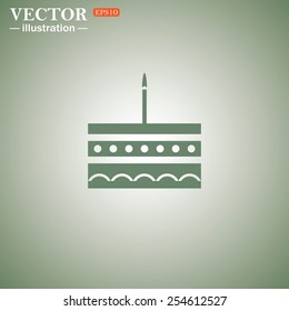 Green icon on a green background. birthday cake icon. Vector illustration, EPS 10