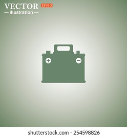 Green icon on a green background. car battery, vector illustration, EPS 10