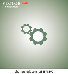 Green icon on a green background. Cog Settings , vector illustration, EPS 10
