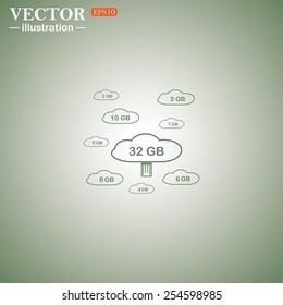 Green icon on a green background. collection of cloud storage , vector illustration, EPS 10