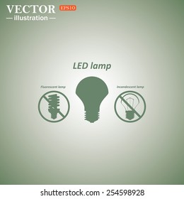 Green icon on a green background. fluorescent lamp, LED lamp, incandescent bulb ,vector illustration, EPS 10