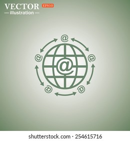 Green icon on a green background. Internet e-mail, vector illustration, EPS 10