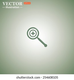 Green icon on a green background. Magnifying glass. Search , vector illustration, EPS 10