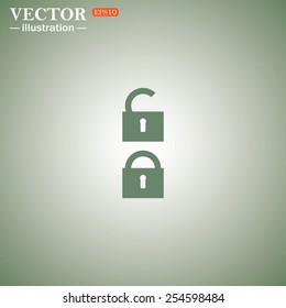 Green icon on a green background. Open lock, vector, EPS 10