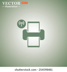 Green icon on a green background. Printer with wi-fi connection , vector, EPS 10