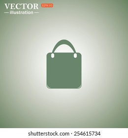 Green icon on a green background. Shopping basket, bag, vector illustration, EPS 10
