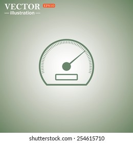 Green icon on a green background. speedometer. Vector illustration EPS 10 