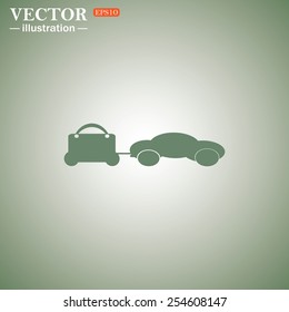 Green icon on a green background. trailer, car, suitcase on wheels , vector illustration, EPS 10